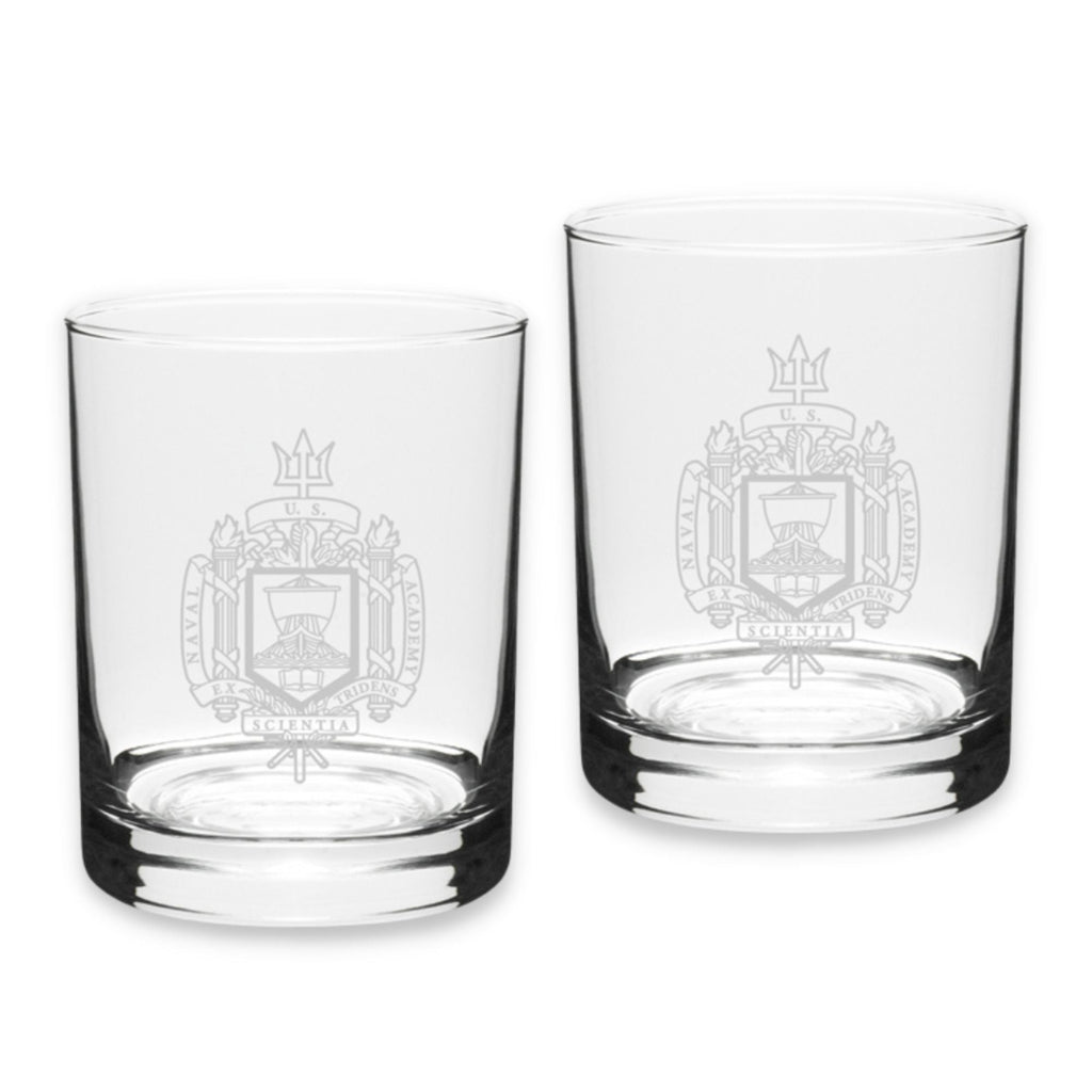 Naval Academy 14oz Deep Etched Double Old Fashion Glasses (Clear)*