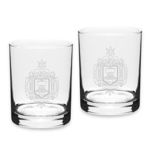 Naval Academy 14oz Deep Etched Double Old Fashion Glasses (Clear)*