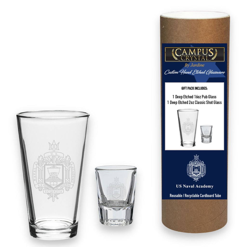 Naval Academy 16oz Deep Etched Pub Glass and 2oz Classic Shot Glass (Clear)*