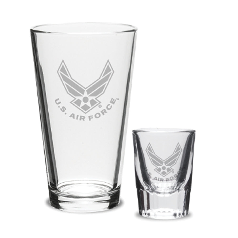 Air Force Wings 16oz Deep Etched Pub Glass and 2oz Classic Shot Glass (Clear)*