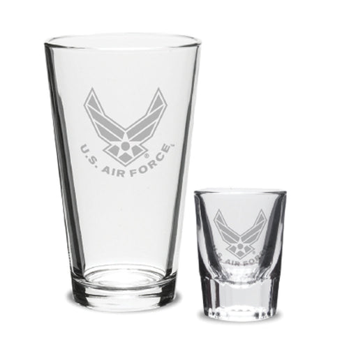 Air Force Wings 16oz Deep Etched Pub Glass and 2oz Classic Shot Glass (Clear)*