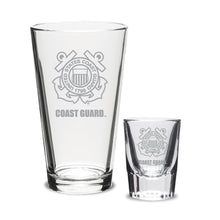 Load image into Gallery viewer, Coast Guard Seal 16oz Deep Etched Pub Glass and 2oz Classic Shot Glass (Clear)*