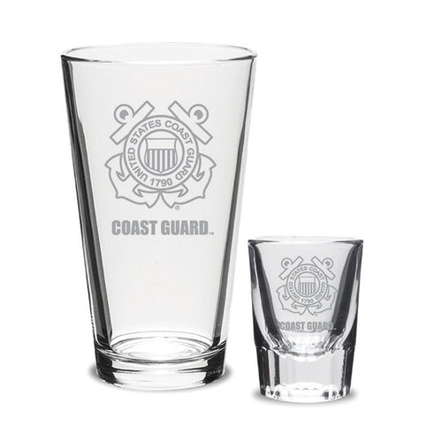 Coast Guard Seal 16oz Deep Etched Pub Glass and 2oz Classic Shot Glass (Clear)*