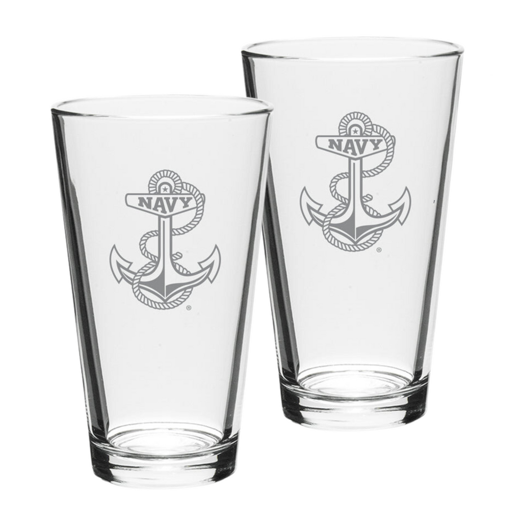 Navy Anchor Set of Two 16oz Classic Mixing Glasses*