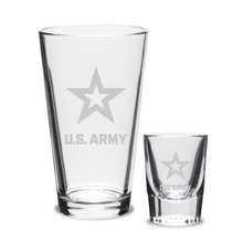 Load image into Gallery viewer, Army Star 16oz Deep Etched Pub Glass and 2oz Classic Shot Glass (Clear)*