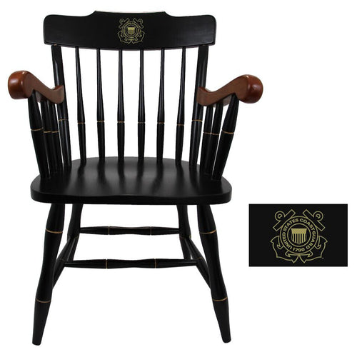 Coast Guard Seal Wooden Captain Chair (Black with Cherry Arms)*