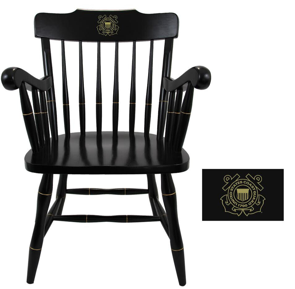 Coast Guard Seal Wooden Captain Chair (All Black)*