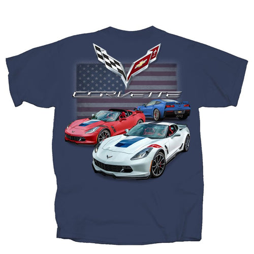 C7 Corvette American Flag T-Shirt (Heather Navy)