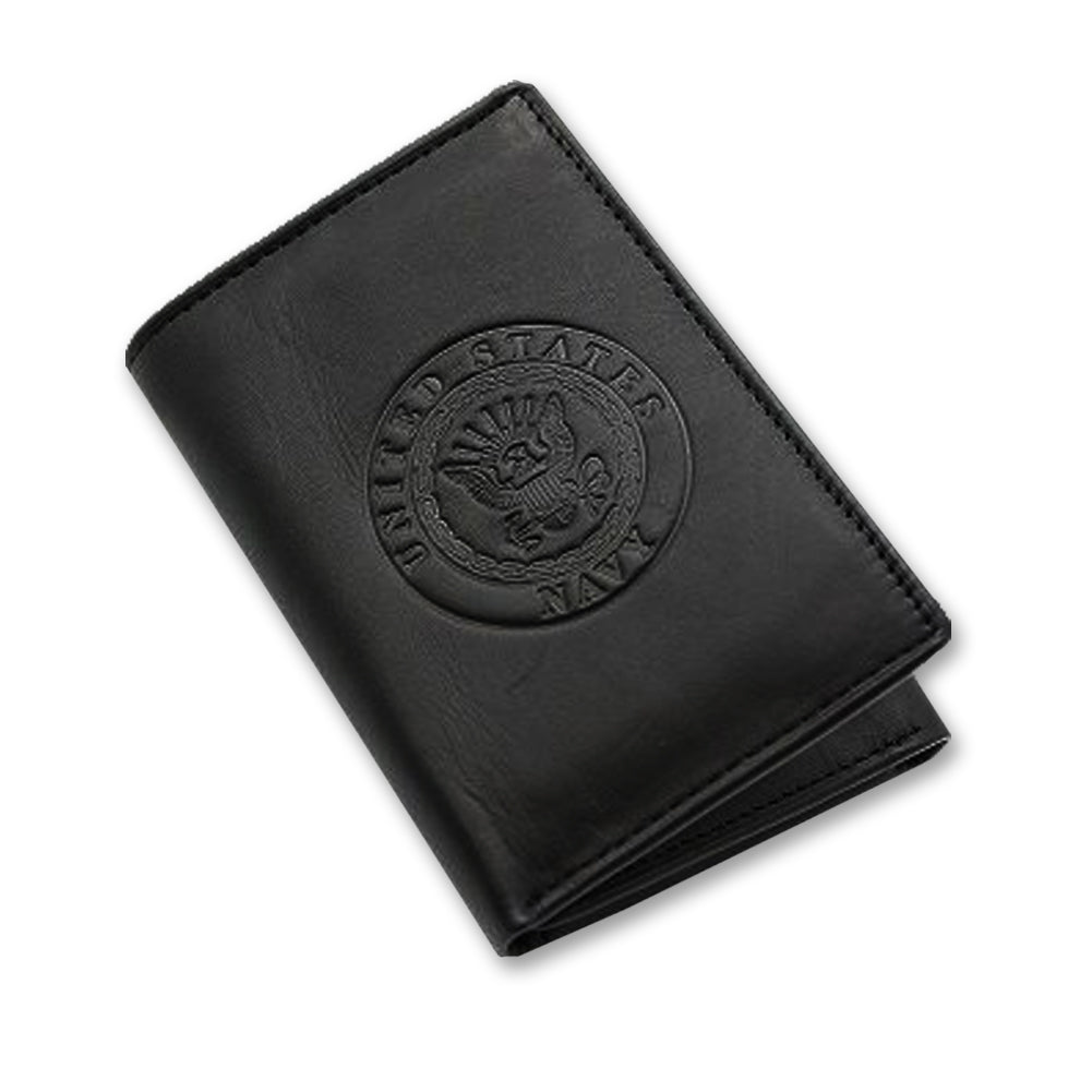 Navy Embossed Trifold Wallet