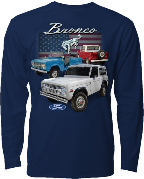 Broncos with Flag Long Sleeve T-Shirt (Navy)