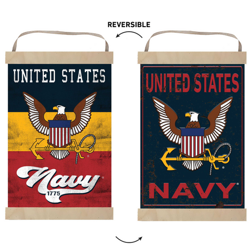 Navy Reversible Banner Sign Retro Multi Color*