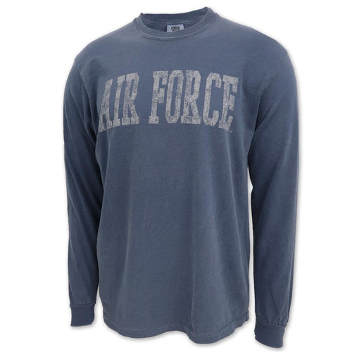 Air Force Distressed Block Comfort Colors Long Sleeve T-Shirt (Denim)