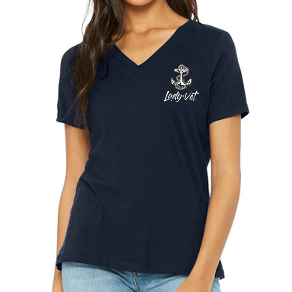 Navy Lady Vet Left T-Shirt Chest Logo V-Neck
