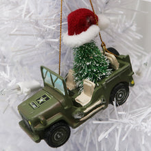 Load image into Gallery viewer, ARMY VEHICLE WITH CHRISTMAS TREE ORNAMENT